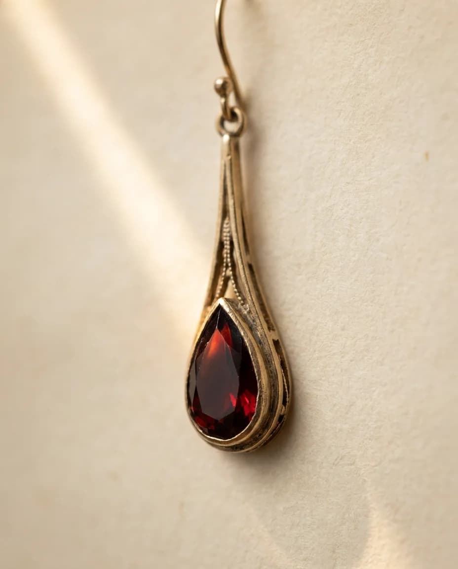 Meridian Drop Earrings — macro view of the pear-cut stone and prong setting